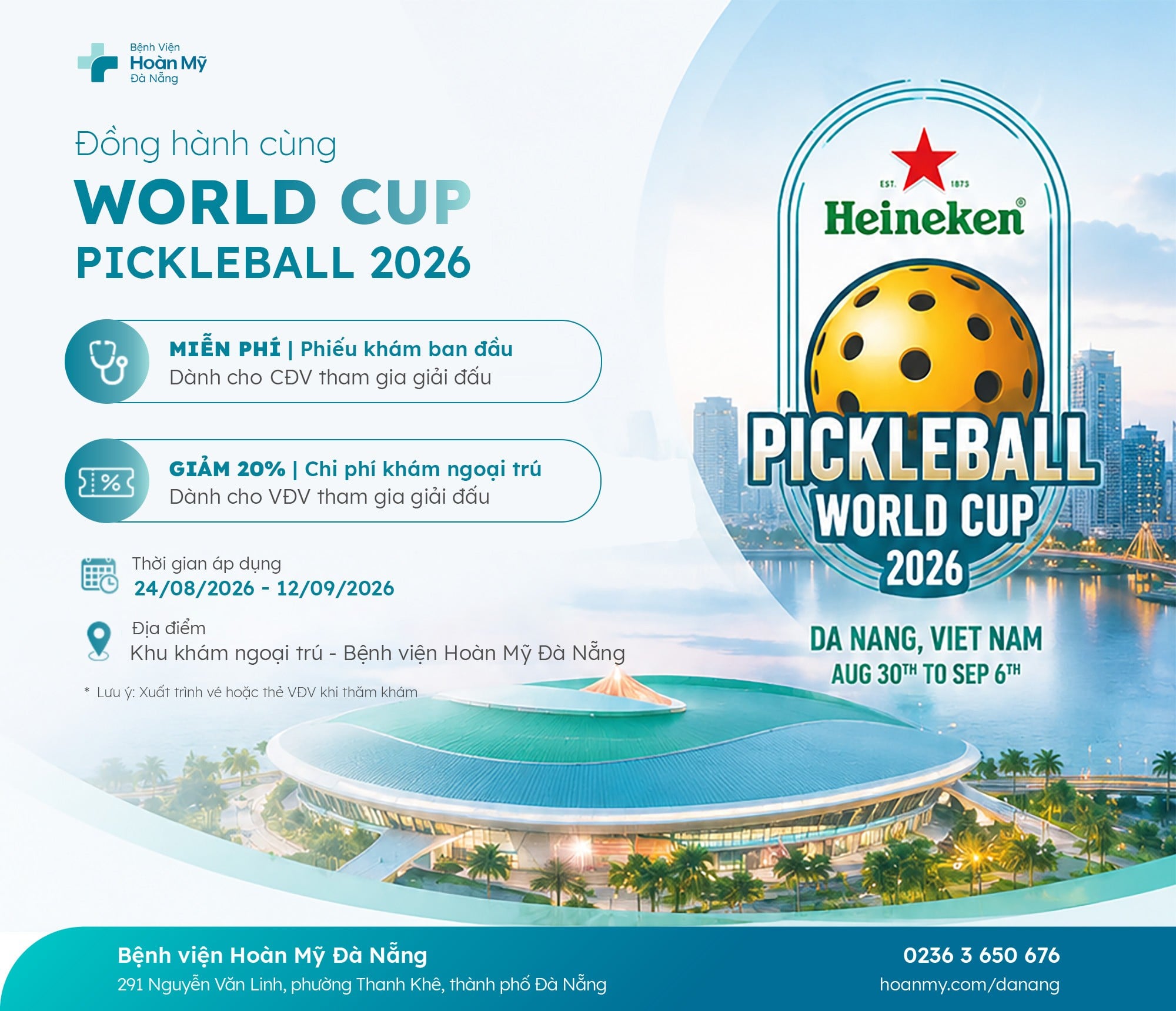 Hoàn Mỹ Đà Nẵng sẵn sàng bảo trợ y tế cho hơn 4000 VĐV tại Heineken Pickleball World Cup 2026