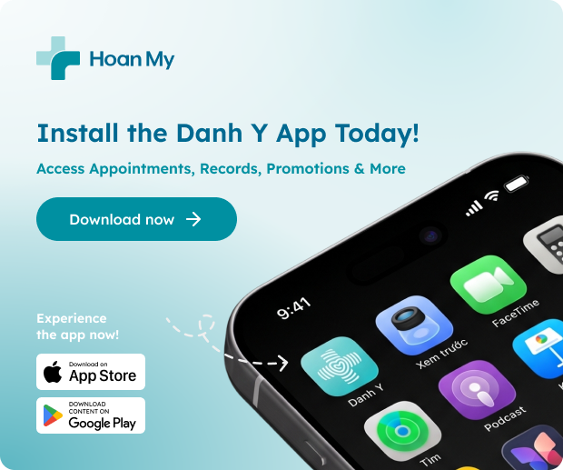 Danh Y app. Book appointments easily. Download on the App Store or Google Play.
