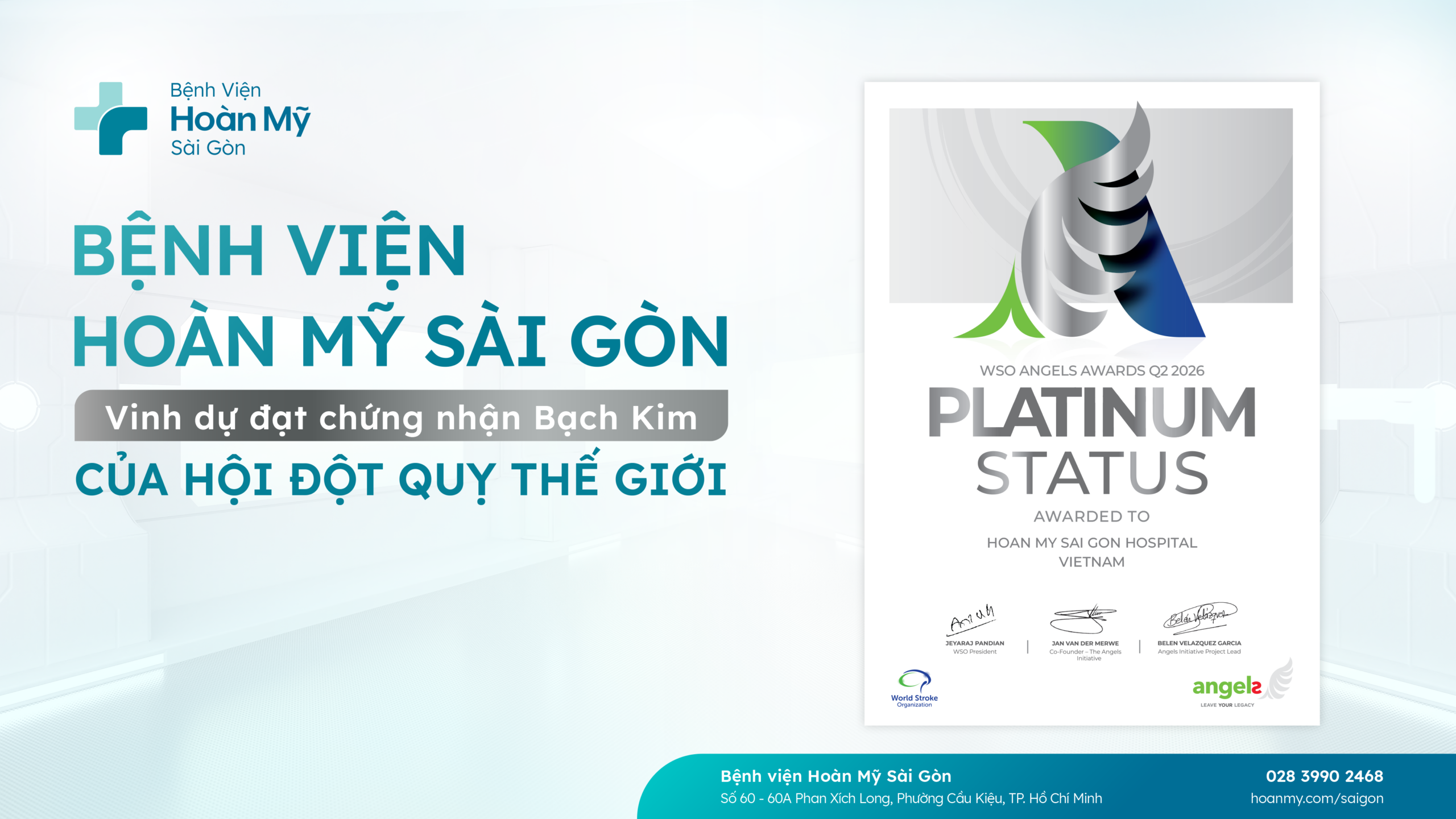 Bệnh viện Hoàn Mỹ Sài Gòn đón nhận Chứng nhận Bạch kim của Hội Đột quỵ Thế giới, khẳng định năng lực điều trị đột quỵ toàn diện theo tiêu chuẩn quốc tế  